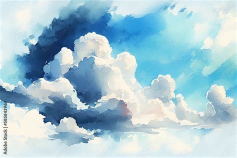 Watercolor blue sky with clouds background. Generative AI Stock ...