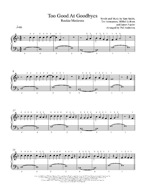 Too Good At Goodbyes by Sam Smith Sheet Music & Lesson | Rookie Level