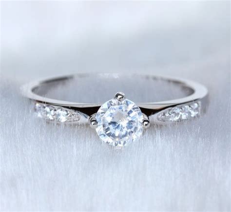 Natural White Sapphire Solitaire Ring Available in White Gold or ...