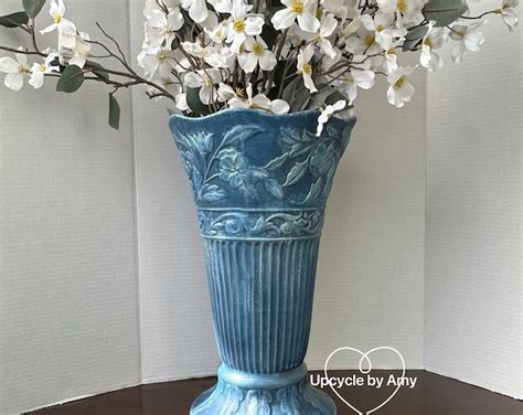 Large Vase. Tall Floor Vase. Blue Metallic Textured Vase. Ceramic ...