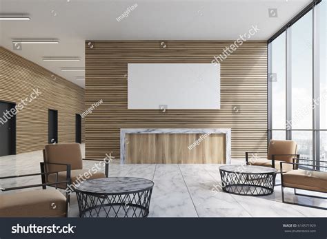 Wooden Reception Counter Standing Furnished Office Stock Illustration ...