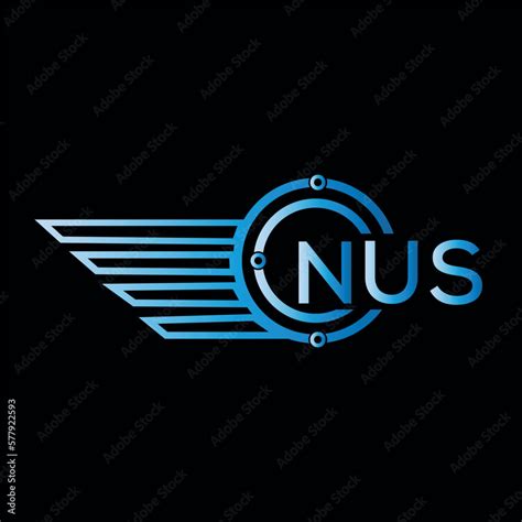 NUS letter logo. NUS blue vector image on black background. NUS ...