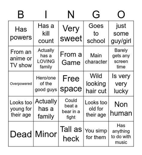 Character Bingo Card