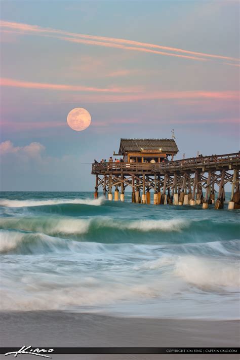 Cocoa Beach Pier Full Moon Rise