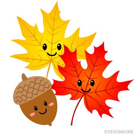 two autumn leaves and an acorn with faces