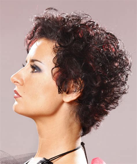 Short Dark Brunette Curls With Red Highlights - Hairstyles