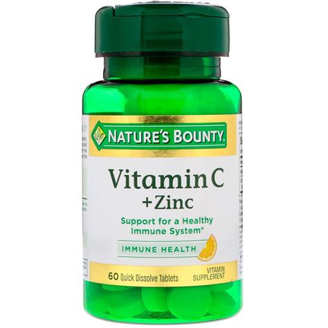 Nature's Bounty, Vitamin C + Zinc, Natural Citrus Flavor, 60 Quick ...