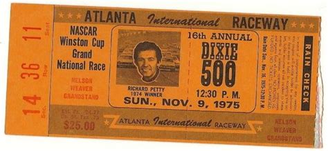 1975 Dixie 500 Ticket Stub nascar race Buddy Baker Win