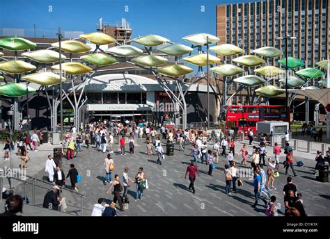 England. London. Crowds of people outside Stratford Shopping Centre ...