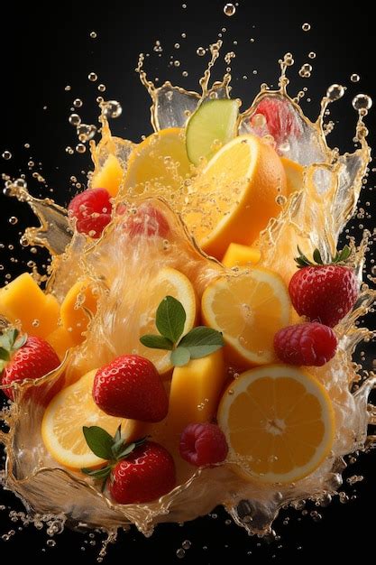 Premium AI Image | Fruits milk splash burst