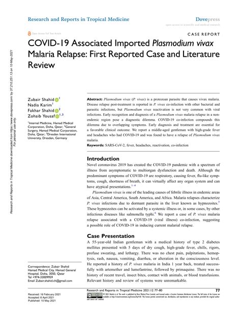 (PDF) COVID-19 Associated Imported Plasmodium vivax Malaria Relapse ...