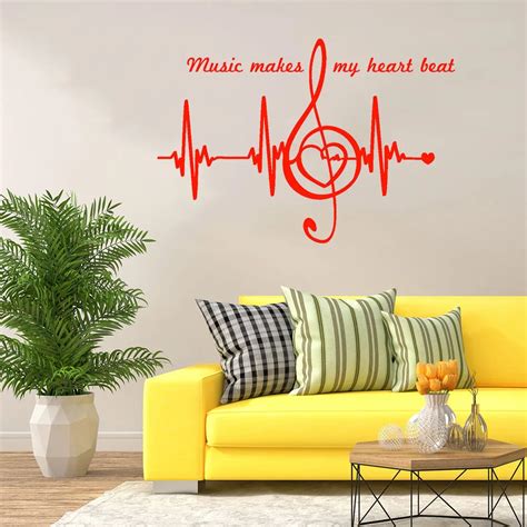 Vinyl Wall Decal Music Notes Quote Heart Pulse Heartbeat Stickers Wall ...