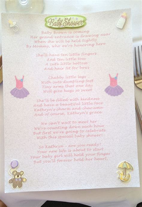 Poem celebrating the Mom-To-Be and the baby girl on her way. I printed ...