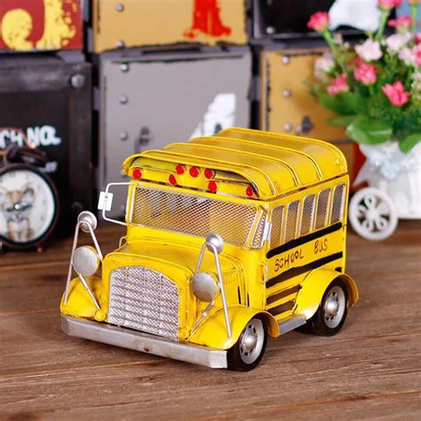 Vintage School Bus Model Car Alloy Toys Yellow Metal Educational Scale ...