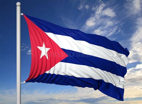 Waving Flag of Cuba on Flagpole Stock Illustration - Illustration of ...