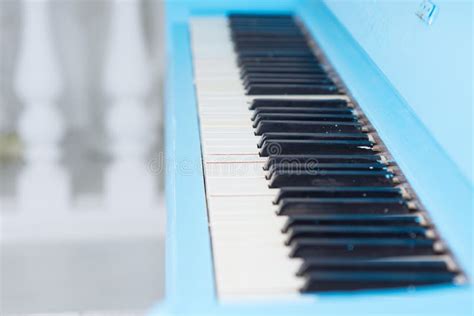 View Along a Blue Piano Keyboard Stock Image - Image of leisure ...