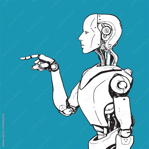 AI. Artificial Intelligence, futuristic robot hand-drawn sketch style ...