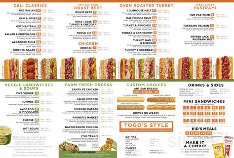 TOGO'S Sandwiches menu in Sonora, California, USA