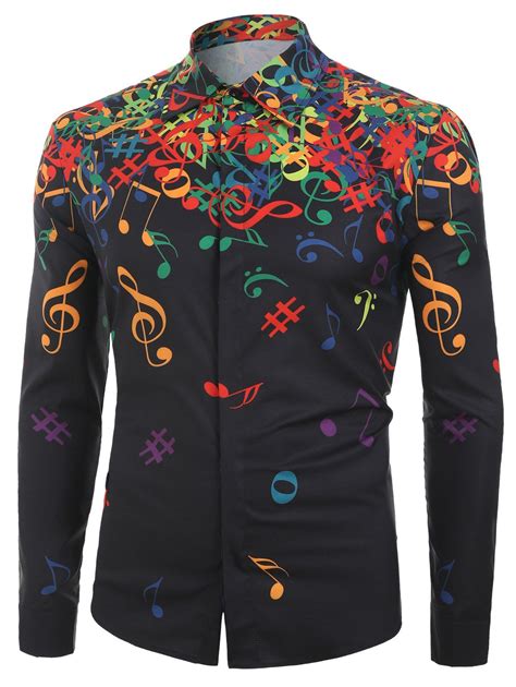 [43% OFF] Musical Note Pattern Long Sleeves Shirt | Rosegal