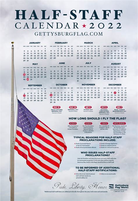 2022 American Flag Half-Staff Calendar - Gettysburg Flag ...