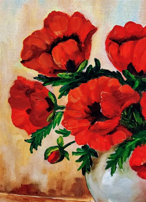 Red Poppies Original Oil Painting 16x12 Vintage Art Reproduction - Etsy