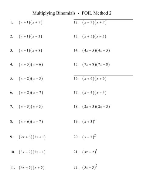 Foil Method Math Worksheets - Free Printable