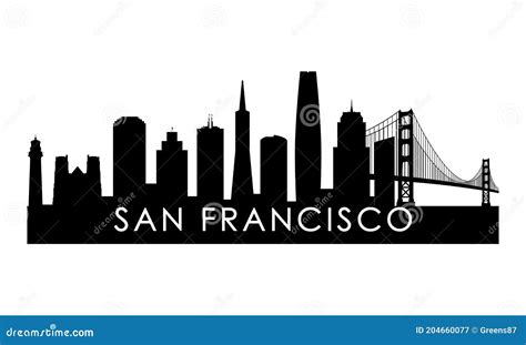 San Francisco Skyline Silhouette. Stock Vector - Illustration of bridge ...