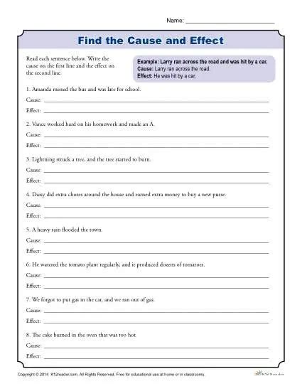 Find the Cause and Effect | ELA Worksheets