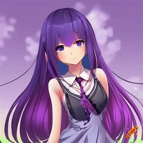 Vibrant purple-haired anime girl on Craiyon