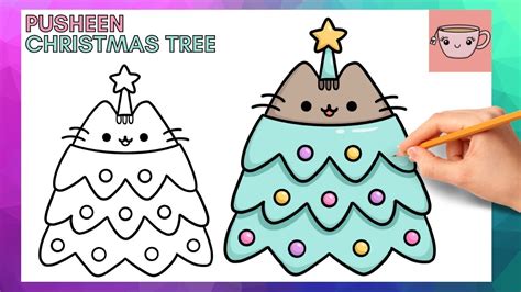 How To Draw Pusheen Dress Up In Christmas Tree Outfit | Cute Easy Step ...