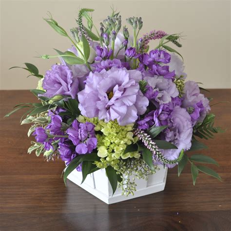 Wild lilac - lime arrangement in a wooden container. | Artificial ...