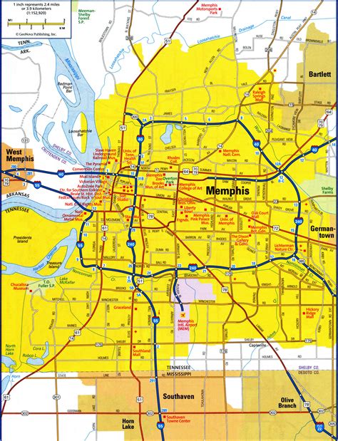 Large Printable Map Memphis Tennessee