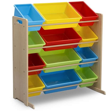 Delta Children Kids Toy Storage Organizer with 12 Plastic Bins, Natural ...