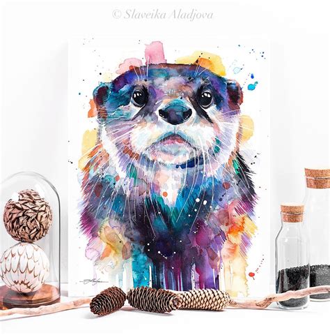 Otter watercolor painting print by Slaveika Aladjova, art, animal ...