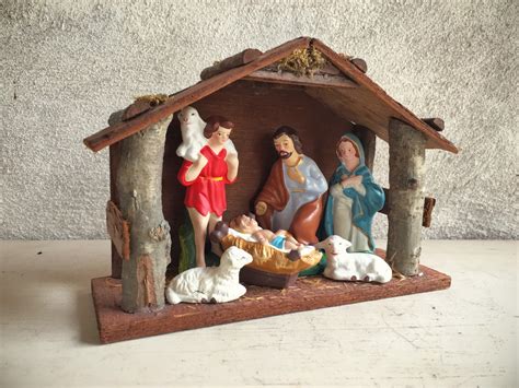 Vintage Nativity Set with Manger or Stable, Nativity Scene Christmas ...