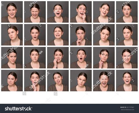 Portrait Collage Girl Different Facial Expressions Stock Photo ...