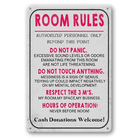 Buy Room Rules Sign For Teen Girls Boy Bedroom/Gaming Room Door Decor ...