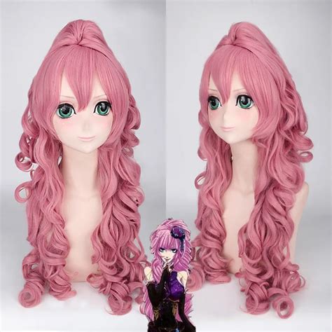 Hot Anime Game Megurine Luka Wig Halloween Pink Long Curly Hair Cosplay ...