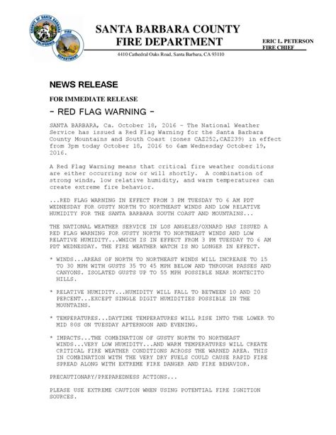 Red Flag Warning - Santa Barbara County Fire Department