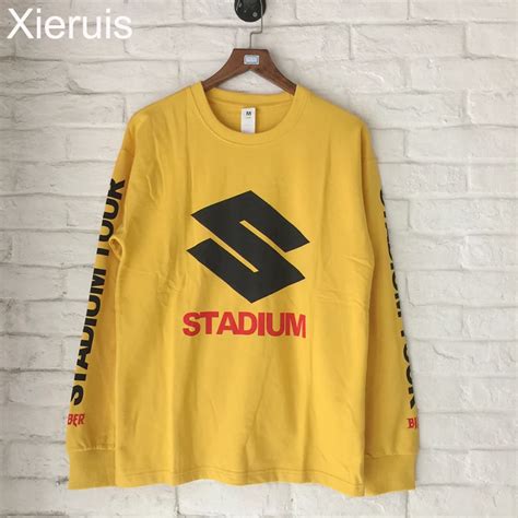 XIERUIS 2017 Yellow Hoodies Men Hip Hop Stadium Print Justin Bieber ...