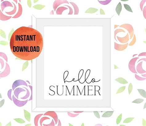 Hello Summer PRINTABLE Wall Art, Typography Print, Summer Sign, Hello ...