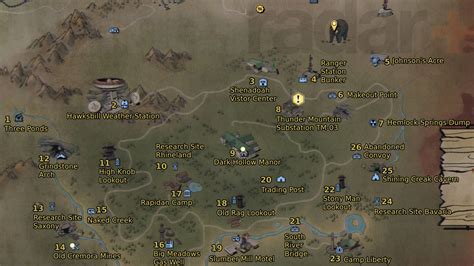 Tous les nouveaux Fallout 76 Emplacements sur la carte de Skyline Valley