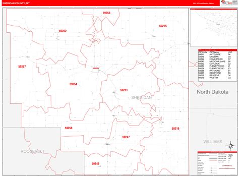 Sheridan County, MT Zip Code Wall Map Red Line Style by MarketMAPS ...