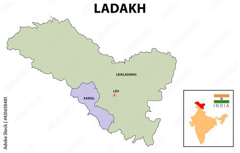 Ladakh map District map of Ladakh. Ladakh map with district and capital ...