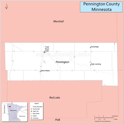 Map of Pennington County, Minnesota showing cities, highways ...