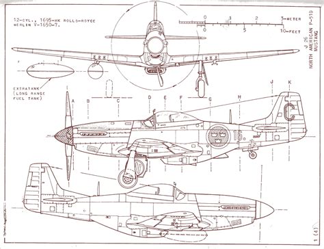 North American P-51B Mustang Blueprint - Download free blueprint for 3D ...