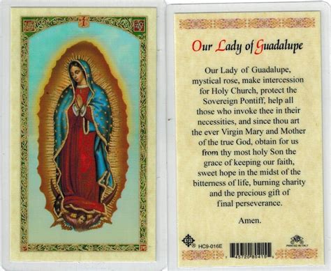 Our Lady of Guadalupe, laminated prayer card