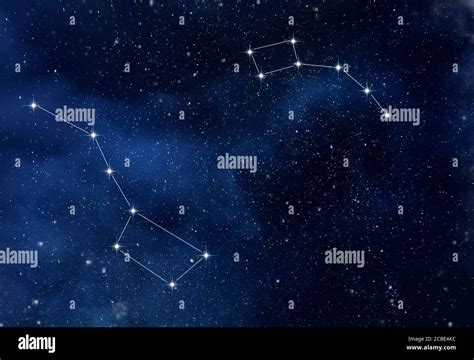 The constellation Ursa Major and Ursa Minor in the starry sky as ...