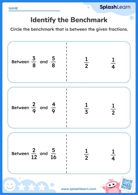 Benchmark Between Two Fractions — Printable Math Worksheet