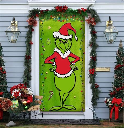 Grinch Christmas Door Cover Decorations Grinch Green Backdrop Merry ...